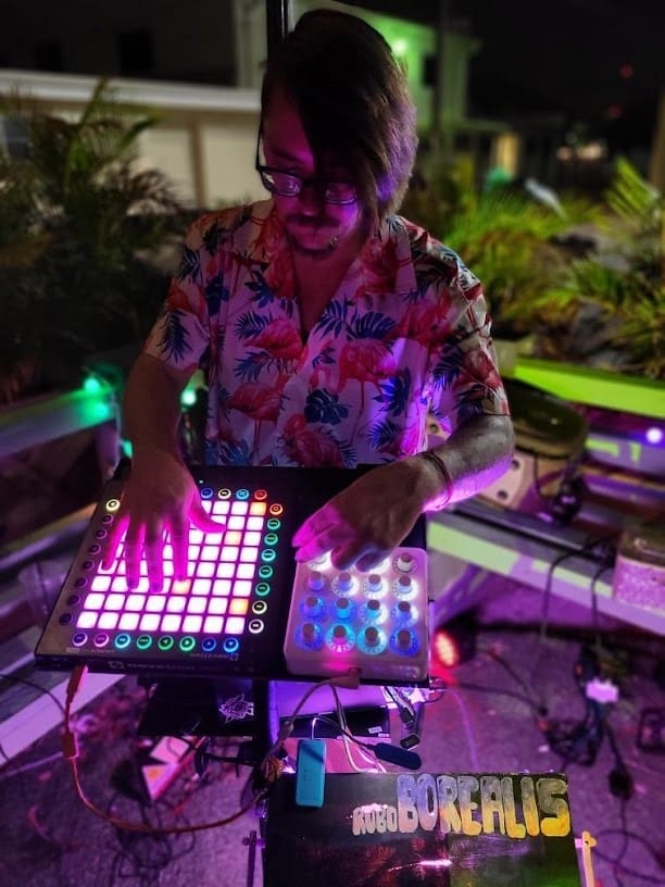 roboBOREALIS playing a Launchpad at an outdoor Steep Station show, 2022