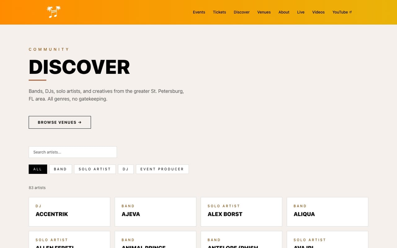 The St. Pete Music artist directory
